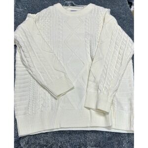 Aelfric Eden Men's XL Off-White Acrylic Cable Knit Sweater (F4)